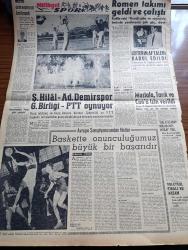 Milliyet Gazetesi - 13 Mayıs 1961 - Devrim Aleyhtarı Hadiseler Üzerine Cemal Gürsel Son Ve Kati İhtarını Yaptı - Bulgarlar Türk Güreşçisi Ömer Dikmen'i Kaçırdı - Anayasayı İhlal Davasında Esat Budakoğlu Adnan Menderes'i İtham Etti NATO Yardımı Uzun Vadeli Olacak -  Liseyi Bitirenin 4 Ay Az Askerlik Yapması İsteniyor - Silahlar Konuşuyor Oynayanlar Fikret Hakan Sadri Alışık - Bugünkü Burç Falınız - Yedek Öğretmenler Oy Kullanmayacak - Abdülcanbaz'ın Maceraları Çizgi Roman Çizen Turhan Selçuk - Cici Can Çizen Bedri - Allahlık Ali Bey Çizen Swan - Tombik Çizen Trog - Cisco Kid Çizen Jose Salinas Rod Reed - Johnny Hazard Çizen Frank Robbins - Demir Yumruk Çizen John C. Murphy - Maruf Bey Çizen Martin - Philips Radyo - Lefter Küçükandonyadis'in Milli Takımdan Af Talebi Kabul Edildi - Galatasaray Kulübünde İhtilaf Yok - Avrupa Basketbol Şampiyonasından Notlar Yazan Orhan Türel - Hamit Kaplan Grekoromende Güreşmeyecek - Şekerhilal Adana Demirspor Maçı