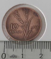 1974 ON 10 KURUŞ BAKIR-BRONZ ALAŞIMI ÇOK ÇOK TEMİZ ORİJİNALDİR 2Y1ZZ1
