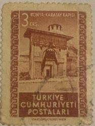 Türk Pulu - Turkish Stamp - Mektup Zarfından Kesilmiş  / Postadan Geçmiş Pul Filateli - Damgalı - KONYA KARATAY KAPISI, 3 KURUŞ - Türkiye Cumhuriyeti - NOSTALJİK DOĞUM GÜNÜ HEDİYESİ