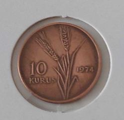 1974 ON 10 KURUŞ BAKIR-BRONZ ALAŞIMI ÇİLALTI ORİJİNALDİR 1Ş2VVV1