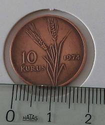 1974 ON 10 KURUŞ BAKIR-BRONZ ALAŞIMI ÇİLALTI ORİJİNALDİR 1Ş2VVV1