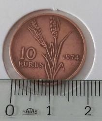 1974 ON 10 KURUŞ BAKIR-BRONZ ALAŞIMI ÇİLALTI ORİJİNALDİR 2Ğ1GGG