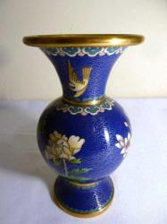 Bronz üzerine mine işlenmiş Cloisonne  vazo Y:18 cm