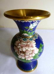 Bronz üzerine mine işlenmiş Cloisonne  vazo Y:18 cm