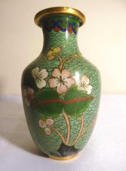 Bronz üzerine mine işlenmiş Cloisonne vazo Y:13 cm