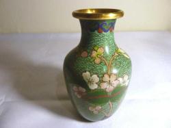 Bronz üzerine mine işlenmiş Cloisonne vazo Y:13 cm