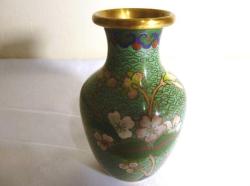 Bronz üzerine mine işlenmiş Cloisonne vazo Y:13 cm