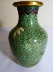 Bronz üzerine mine işlenmiş Cloisonne vazo Y:13 cm