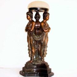 Bronz ampir heykel. Üç kadın figürlü.  Y:89 cm.  İmzalı. Ç:44 cm.