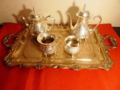 Gümüş kaplama yüzeyi floral desenli  damgalı  4'lü çay&kahve seti