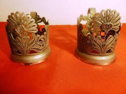 Telkari işçilikli Osmanlı dönemi çift  staka bardak zarfı. Y:8 cm.