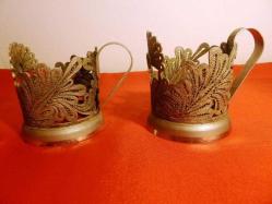 Telkari işçilikli Osmanlı dönemi çift  staka bardak zarfı. Y:8 cm.