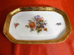 Limoges imzalı el boyaması altın varaklı tepsili porselen jardinier. 23x15cm