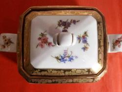 Limoges imzalı el boyaması altın varaklı tepsili porselen jardinier. 23x15cm