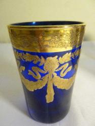 Kobalt mavisi, el boyaması, altın vermeyli, 6 ad. cam bardak. Y:10cm.
