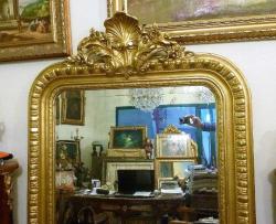 Altın varaklı ahşap el oyması orijinal  Frasız taş ayna. 19. Y.y. 180x108cm.