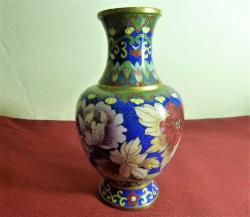 Bronz üzerine mine işlemeli el yapımı Cloisonne vazo Y:21cm.