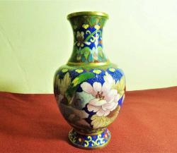 Bronz üzerine mine işlemeli el yapımı Cloisonne vazo Y:21cm.