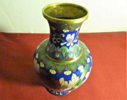 Bronz üzerine mine işlemeli el yapımı Cloisonne vazo Y:21cm.