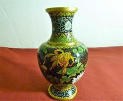 Bronz üzerine mine işlemeli Cloisonne vazo Y:16cm