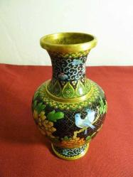 Bronz üzerine mine işlemeli Cloisonne vazo Y:16cm