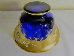 Altın yaldız ve mine işlemeli Bohem lacivert el boyaması meyvelik Y:14cm. Ağız çapı: 24cm.