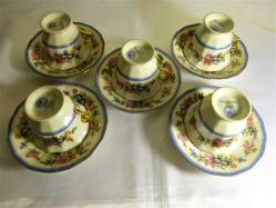 Limoges imzalı el boyaması 5 ad. porselen çay ve kahve fincanı ve tabağı. 19 Y.y.