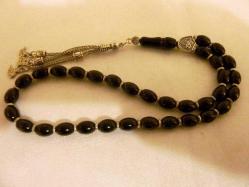 Erzurum oltu taşı,  gümüş püsküllü, usta işi,  33'lük tesbih. İmame dahil 23cm.