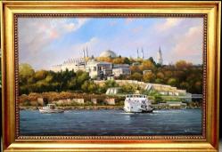 Tuval üzeri yağlıboya resim. Murat Ersin imzalı. Topkapı sarayı. Çerçevesiz 65x100cm.
