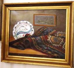 Antika - Tuval üzerine yağlıboya resim. Timur Tastekin  imzalı. Altın varak çerçeveli.  Çerçevesiz 40x50 cm. - kitantik - kitaLog