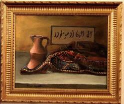 Tuval üzerine yağlıboya resim. Timur Tastekin  imzalı. Altın varak çerçeveli.  Çerçevesiz 40x50 cm.