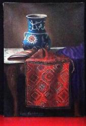 Tuval üzerine yağlıboya resim. Timur Taştekin  imzalı. Altın varak çerçeveli.  Çerçevesiz 70x50 cm.