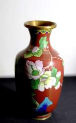 Bronz üzerine mine işlemeli el yapımı Cloisonne vazo Y:18cm.