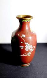 Bronz üzerine mine işlemeli el yapımı Cloisonne vazo Y:18cm.