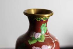 Bronz üzerine mine işlemeli el yapımı Cloisonne vazo Y:18cm.