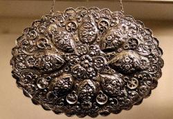 Abdülhamit tuğralı, sah damgalı, gümüş, el kakması Osmanlı duvar aynası. Net 272gr. 33x24cm.