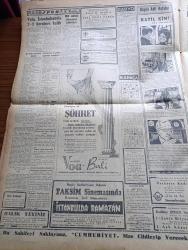 Cumhuriyet Gazetesi - 6 Mayıs 1954 - Bir Genelge Yazan Nadir Nadi Köşe Yazısı - Cumhuriyet Halk Partisi Acele Toplantıya Çağrıldı - İstanbul'un Seçtiği Yeni Milletvekilleri Bugün Mazbatalarını Alıyorlar - 1954 Türkiye Basketbol Şampiyonası Sona Erdi - 19 Mayıs Hazırlığı - Eisenhower Dulles'i Şiddetle Destekledi - Yeni Kabine Hakkında İleri Sürülen Tahminler - Kanserle Mücadelede Başarısızlık - İnce Memed Yazan Yaşar Kemal Yazı Dizisi - Kıbrıs Hakkında Yazan Emin Ali Çavlı - Burhan Felek Köşe Yazısı - Dünyada Şarap Fazlalığı Var - Büyük Adli Hatalar Çeviren Mazhar Kunt Yazı Dizisi - Vefa İstanbulspor'la 2 2 Berabere Kaldı - Fransa Çekiç Atma Rekoru Kırıldı - Fransa Kupası Final Maçı - Bertrand Russell 82 Yaşına Bastı - Sarayların Aşk İlahesi Desiree Yazan Anne Marie Selinko Yazı Dizisi - Zeki Müren Konseri - Arı Bisküvileri - Gripin - Sana Nebati Margarin - Berta Yağ