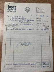 MEKAN TESPİT VE TEMİNİ FATURASI - 20 EYLÜL 1993 - TINAZ AJANS REKLAM HİZMETLERİ - NEHİR TINAZ - BEYOĞLU, İSTANBUL, ANTETLİ - KEMAL FİLM, MEHMET KEMAL SEDEN - BEYOĞLU, İSTANBUL - ISLAK İMZALI, KAŞELİ - 21 x 29 cm EBATLI ORİJİNAL FATURA,TÜRK SİNEMA - FİLM TARİHİ