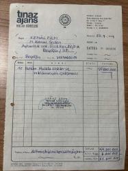 10 BÖLÜM HALKLA İLİŞKİLER VE RAKLAM ÇALIŞMASI FATURASI - 23 EYLÜL 1993 - TINAZ AJANS REKLAM HİZMETLERİ - NEHİR TINAZ - BEYOĞLU, İSTANBUL, ANTETLİ - KEMAL FİLM, MEHMET KEMAL SEDEN - BEYOĞLU, İSTANBUL - ISLAK İMZALI, KAŞELİ - 21 x 29 cm EBATLI ORİJİNAL FATURA,TÜRK SİNEMA - FİLM TARİHİ