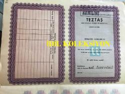TEZTAŞ Tüm Eczacılık Ticaret ve Sanayi Anonim Şirketi 1 Kurucu Hisse (1 Adet Kurucu Senedi) - Merkezi: İstanbul - 1968 - 1970 - 12.500.000 Türk Lirası Sermayeli - 29 x 20 cm Ebadında - Orijinal Belge - Türkiye Ticaret Tarihi