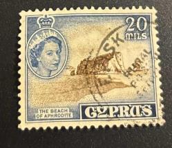 Kıbrıs Pulu - Cyprus Stamp - Mektup Zarfından Kesilmiş / Postadan Geçmiş Pul Filateli - THE BEACH OF APHRODITE, 20 PARA - YABANCI PULLAR, NOSTALJİK DOĞUM GÜNÜ HEDİYESİ