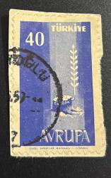 Mektup Zarfından Kesilmiş / Postadan Geçmiş Pul Filateli - Damgalı - AVRUPA TEMALI, 40 PARA - Türkiye Cumhuriyeti, NOSTALJİK DOĞUM GÜNÜ HEDİYESİ