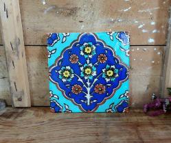 Eski Çimi - Duvar Panosu Eski Nihale - Karanfil Çiçek Resimli Dekor - Eski Seramik Dekoratif Obje