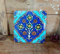 Eski Çimi - Duvar Panosu Eski Nihale - Karanfil Çiçek Resimli Dekor - Eski Seramik Dekoratif Obje