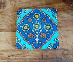 Eski Çimi - Duvar Panosu Eski Nihale - Karanfil Çiçek Resimli Dekor - Eski Seramik Dekoratif Obje