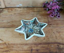 Antika Kütahya Seramik Tabak - Yıldız Desenli Eski Çini Tabak - Eski Seramik Dekoratif Obje