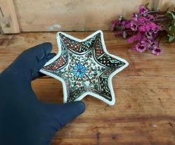 Antika Kütahya Seramik Tabak - Yıldız Desenli Eski Çini Tabak - Eski Seramik Dekoratif Obje