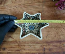 Antika Kütahya Seramik Tabak - Yıldız Desenli Eski Çini Tabak - Eski Seramik Dekoratif Obje