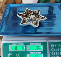 Antika Kütahya Seramik Tabak - Yıldız Desenli Eski Çini Tabak - Eski Seramik Dekoratif Obje