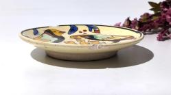 Antika Kütahya Çini Seramik Tabak - Serçe Kuş Desenli Eski Çini Tabak - Eski Seramik Dekoratif Obje